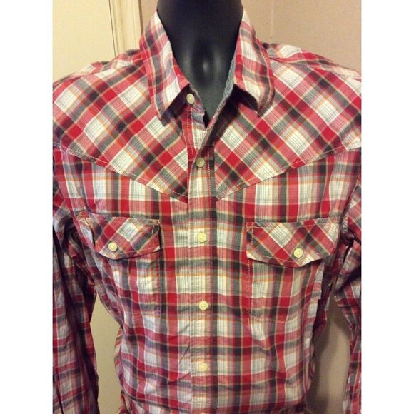 Ed Hardy Christian Audigier Men's Long Sleeve Button Plaid Shirt sz Large L Red - Picture 11 of 12
